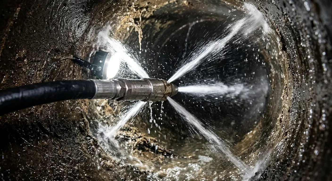High-pressure hydro jetting nozzle cleaning sewer pipe for Storm Drain Cleaning in Willow Oak